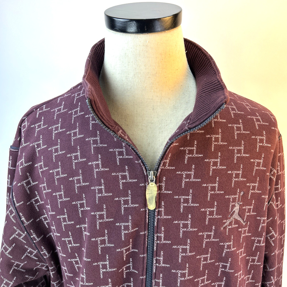 Air Jordan Jacket Mens All-Over Print Full Zip JumpMan Ribbed XL Burgundy Retro